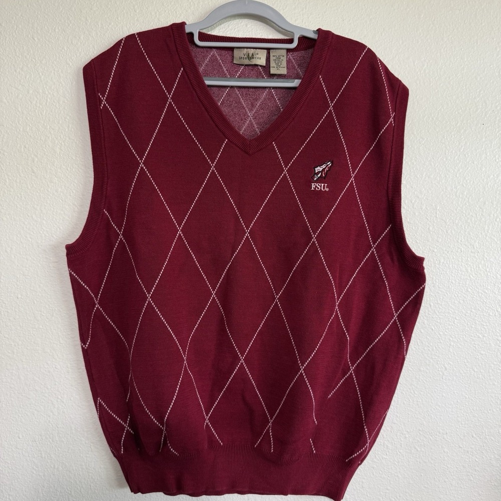 Vesi Sportswear Men's Sweater Vest‎ FSU Florida State Seminoles V-Neck XL Maroon